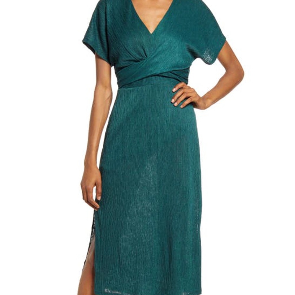 Floret Studios Pleated Wrap Midi Dress – Forest Green – Size S